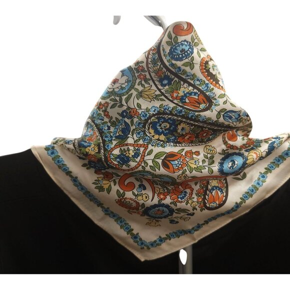 Silk Scarf Paisley Floral Square 20-inch Multicolor Print Accessory - Picture 7 of 15